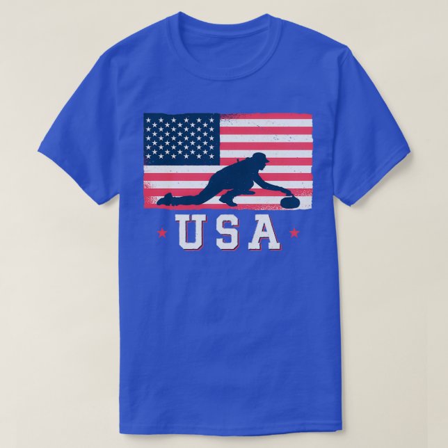Curling Team Winter Sport American Flag T-Shirt (Design Front)