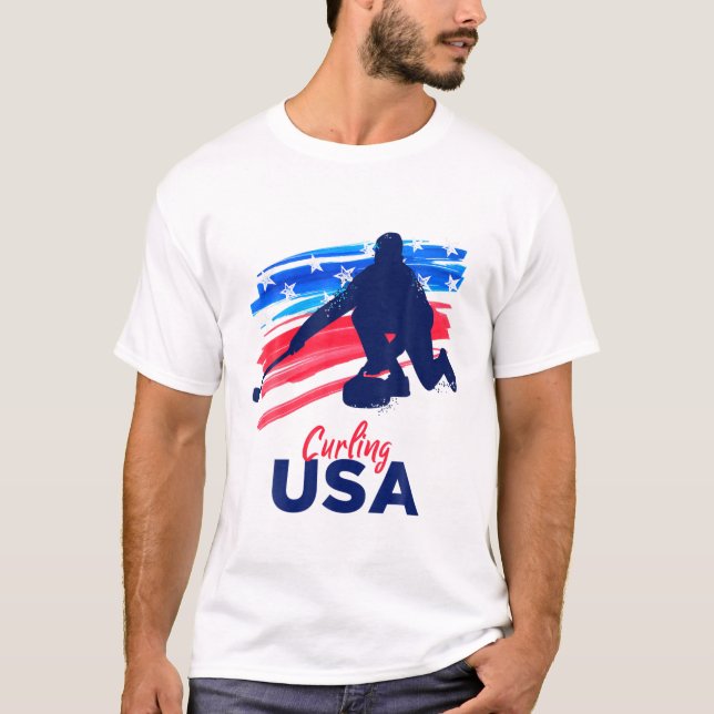Curling USA Support The Team T USA Flag Curl Clean T-Shirt (Front)