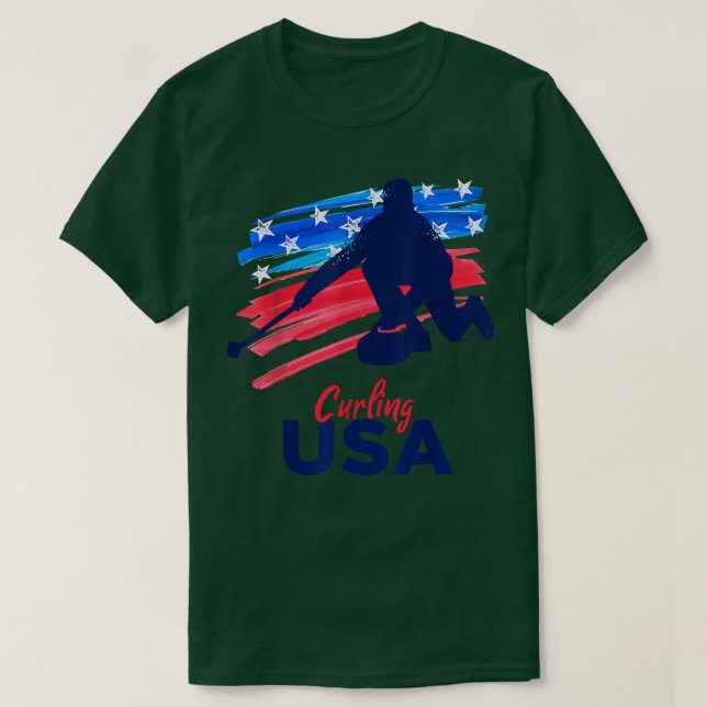 Curling USA Support the Team Tshirt USA Flag Curl  (Design Front)