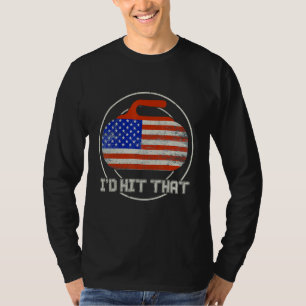 Curling White Red And Blue American Flag Curling T-Shirt