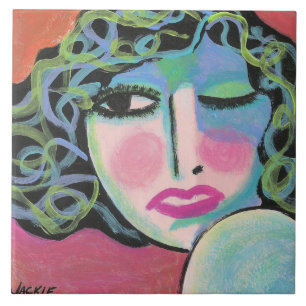 Curls Abstract Portrait of a Woman Tile