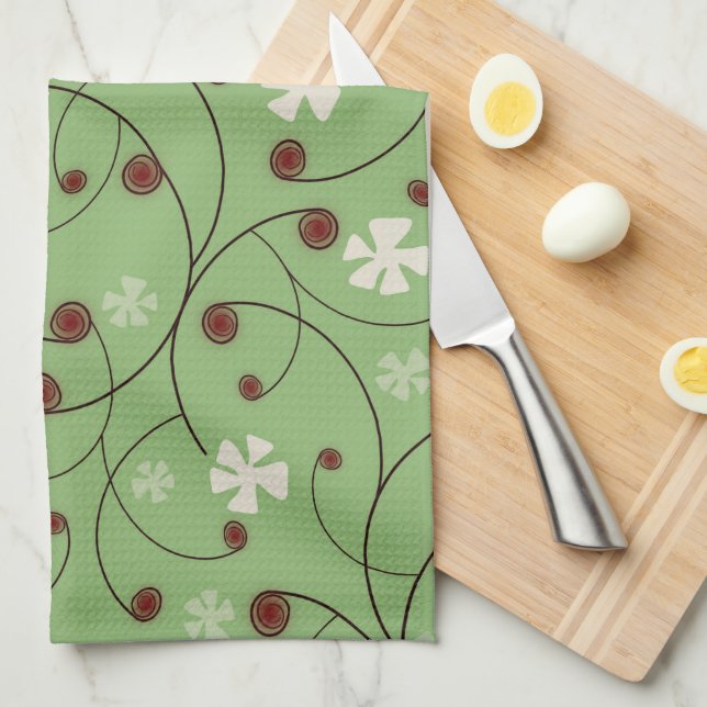 Curls and abstract flowers. tea towel (Quarter Fold)