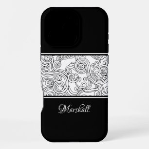Curls Design Black and White iPhone 16 Pro Max Case