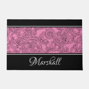 Curls Design Pink Black White Doormat