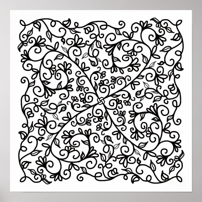 Curls 'n Swirls Floral Vines Colour Me Poster (Front)