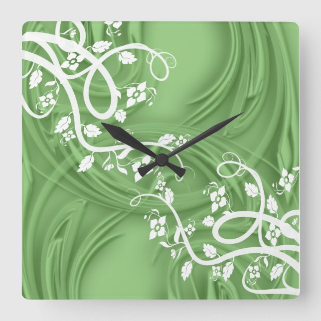 Curls Over Green With Filigree Floral She Shed Square Wall Clock (Front)