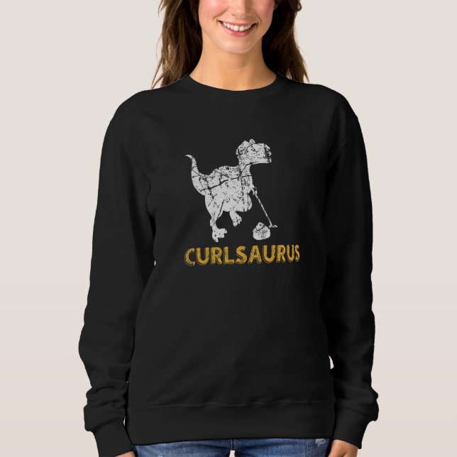 Curlsaurus Curling Player Dino Rex Team Coach Crew Sweatshirt (Front)