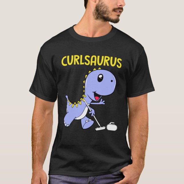 Curlsaurus  Dinosaur  Curling Sport Costume T-Shirt (Front)