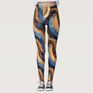 Curly Abstract Brushstrokes in Blue & Brown Leggings