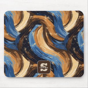 Curly Abstract Brushstrokes in Blue & Brown Mouse Mat