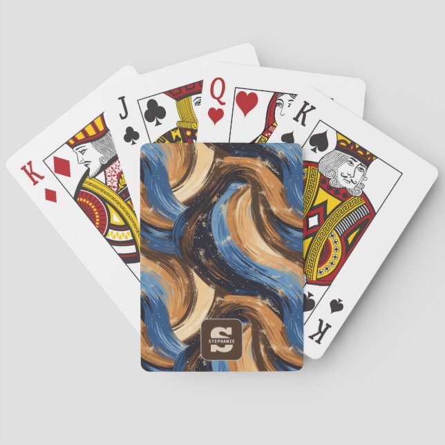 Curly Abstract Brushstrokes in Blue & Brown Playing Cards (Back)