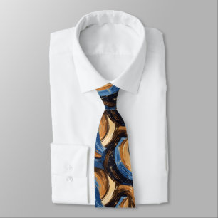 Curly Abstract Brushstrokes in Blue & Brown Tie