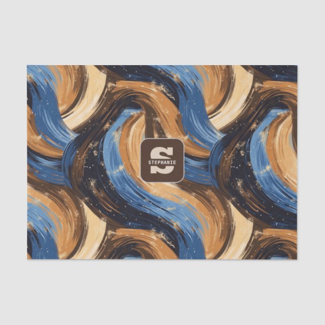 Curly Abstract Brushstrokes in Blue & Brown Tissue Paper (Front)