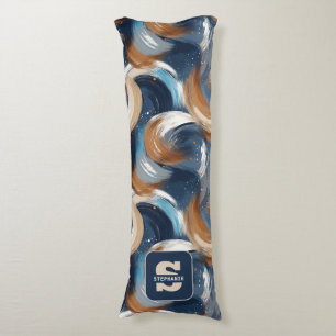 Curly Abstract Brushstrokes in Blue, White & Brown Body Cushion