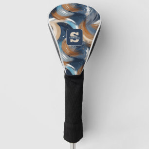 Curly Abstract Brushstrokes in Blue, White & Brown Golf Head Cover