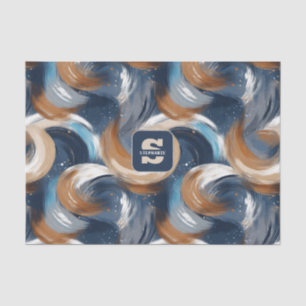 Curly Abstract Brushstrokes in Blue, White & Brown Tissue Paper