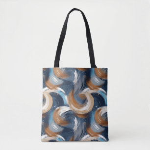 Curly Abstract Brushstrokes in Blue, White & Brown Tote Bag
