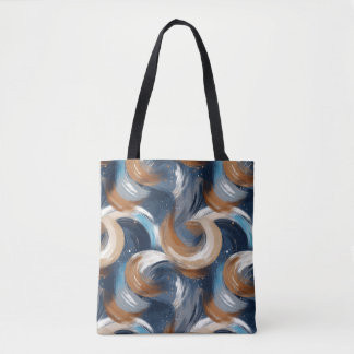 Curly Abstract Brushstrokes in Blue, White & Brown Tote Bag