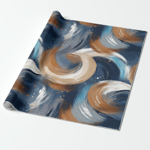 Curly Abstract Brushstrokes in Blue, White & Brown Wrapping Paper