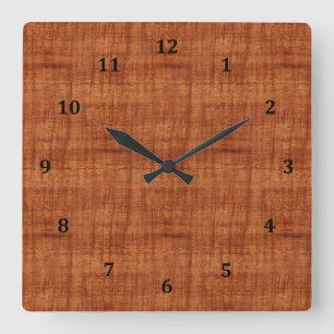 Curly Acacia Wood Grain Look Square Wall Clock
