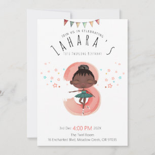 Curly Ballerina 3rd Birthday Black Girl Invitation