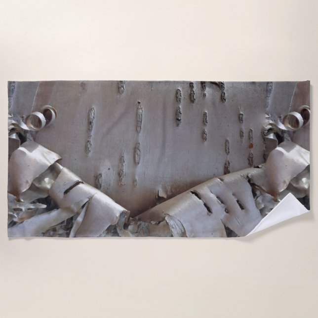 Curly Birch Bark Tree Rustic Beach Towel (Front)