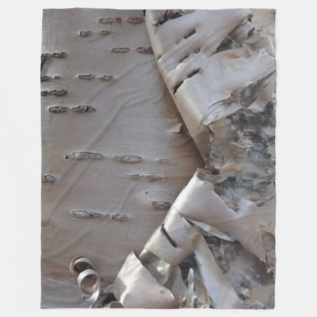 Curly Birch Bark Tree Rustic Fleece Blanket (Front)