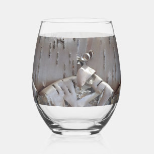 Curly Birch Bark Tree Rustic Stemless Wine Glass