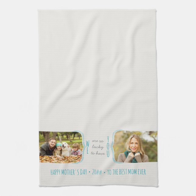 Curly Brackets 2 Photo Editable Mother's Day Tea Towel (Vertical)
