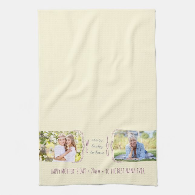 Curly Brackets 2 Photo Editable Occasion Tea Towel (Vertical)