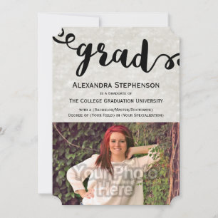 Curly Brush Script Grad Photo Graduation Invitation