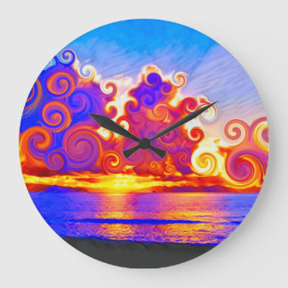 Curly California Sunset Seashore Round Clock