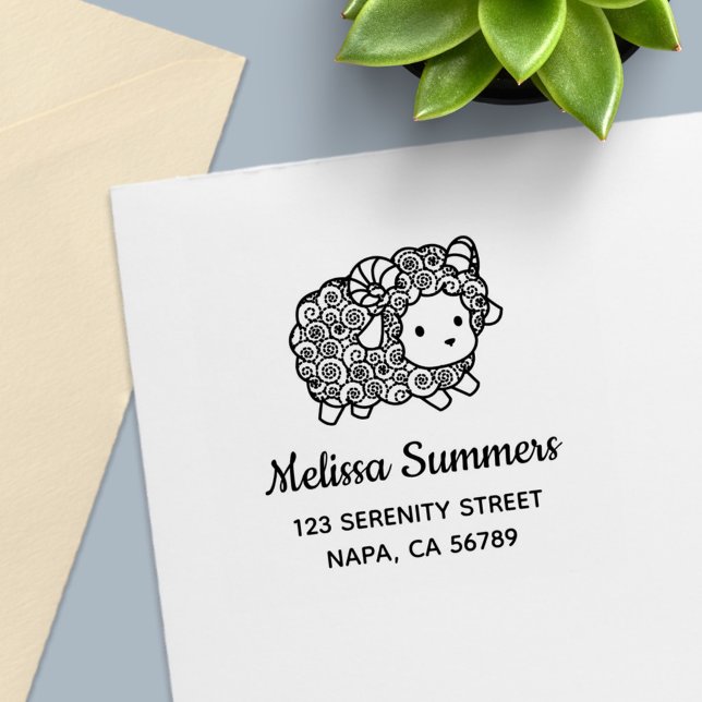 Curly Coat Little Sheep Ram Address Self-inking Stamp (Creator Uploaded)
