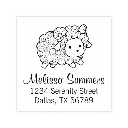 Curly Coat Little Sheep Ram Address Self-inking Stamp