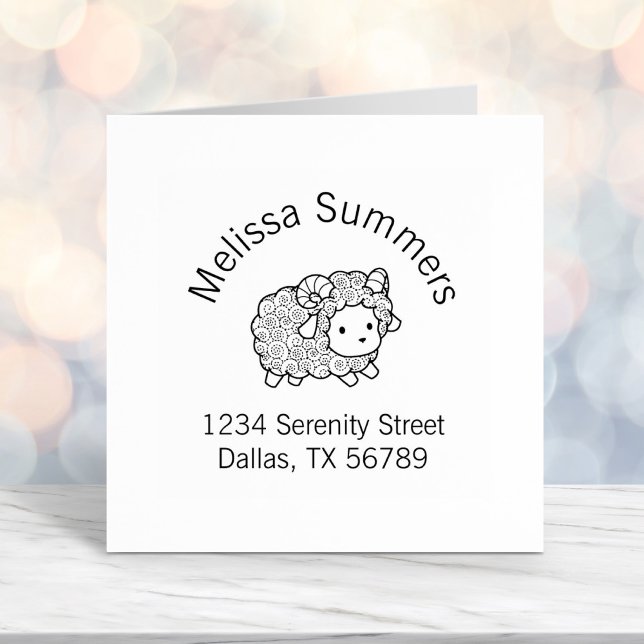 Curly Coat Little Sheep Ram Arch Address Self-inking Stamp (Creator Uploaded)