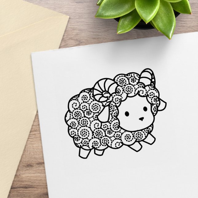 Curly Coat Little Sheep Ram Rubber Stamp (Creator Uploaded)