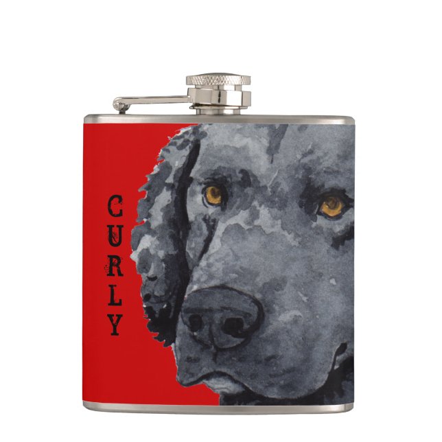 Curly-Coated Retriever Colour Block Hip Flask (Front)