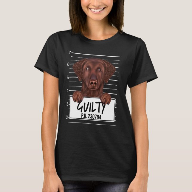 Curly Coated Retriever Mugshot Guilty Dog T-Shirt (Front)