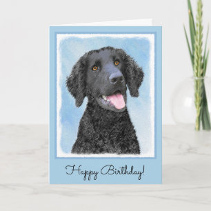 Curly-Coated Retriever Painting - Original Dog Art Card