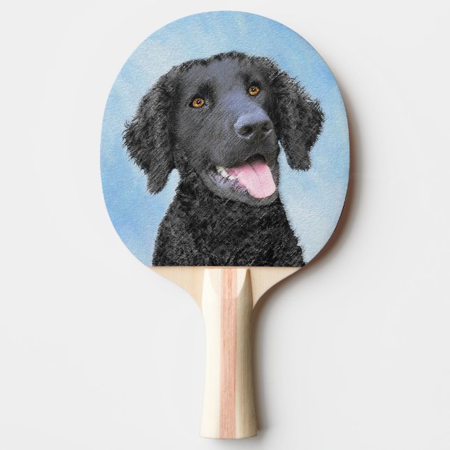 Curly-Coated Retriever Painting - Original Dog Art Ping Pong Paddle (Front)