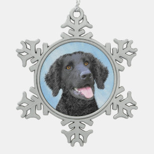 Curly-Coated Retriever Painting - Original Dog Art Snowflake Pewter Christmas Ornament