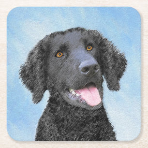 Curly-Coated Retriever Painting - Original Dog Art Square Paper Coaster