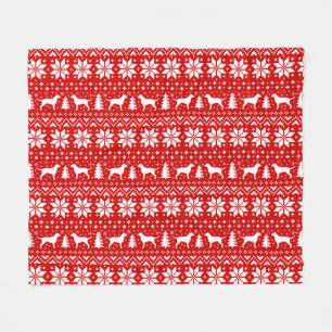 Curly Coated Retriever SIlhouettes Christmas Red Fleece Blanket