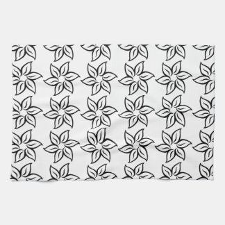 Curly Flower Pattern - Black on White Tea Towel