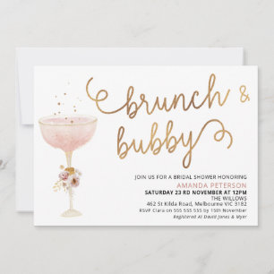 Curly Font Champagne Glass Boho Bridal Shower  Invitation