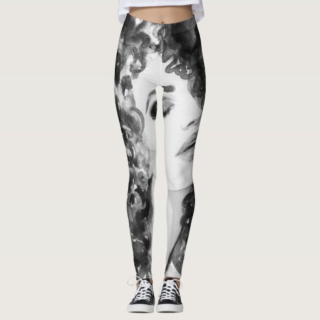 Curly Grace: Fashion Watercolor Beauty Leggings (Front)