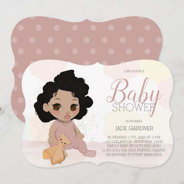 Curly Hair Baby Shower Invite – Light Skin Tone (Front/Back)