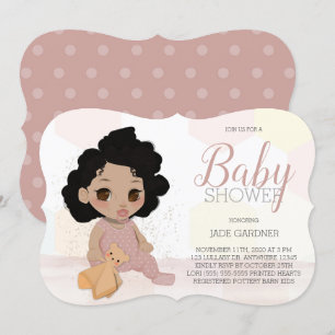 Curly Hair Baby Shower Invite – Light Skin Tone