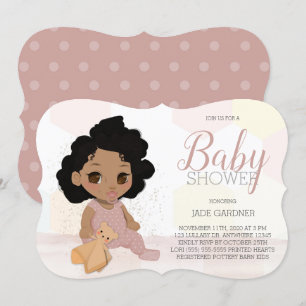 Curly Hair Baby Shower Invite – Tan Skin Tone