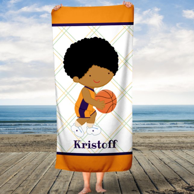 Curly Hair Basketball Boys Kids Custom Bath Towel (Creator Uploaded)